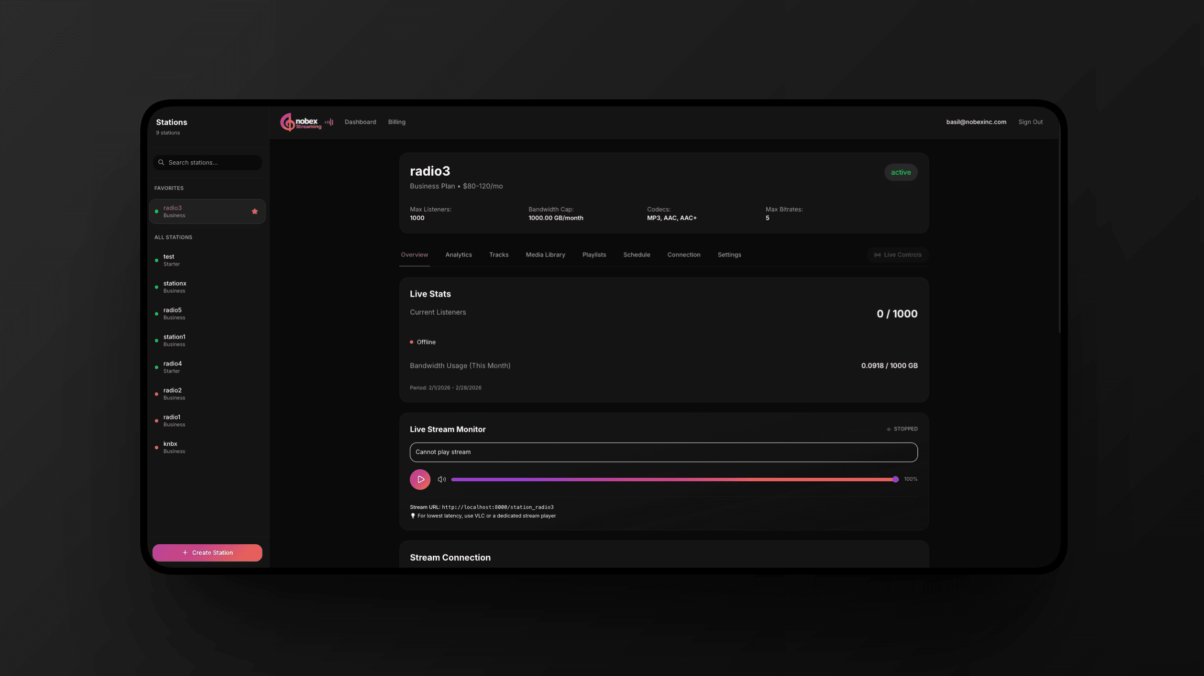 Station Overview - Live stats and stream monitoring