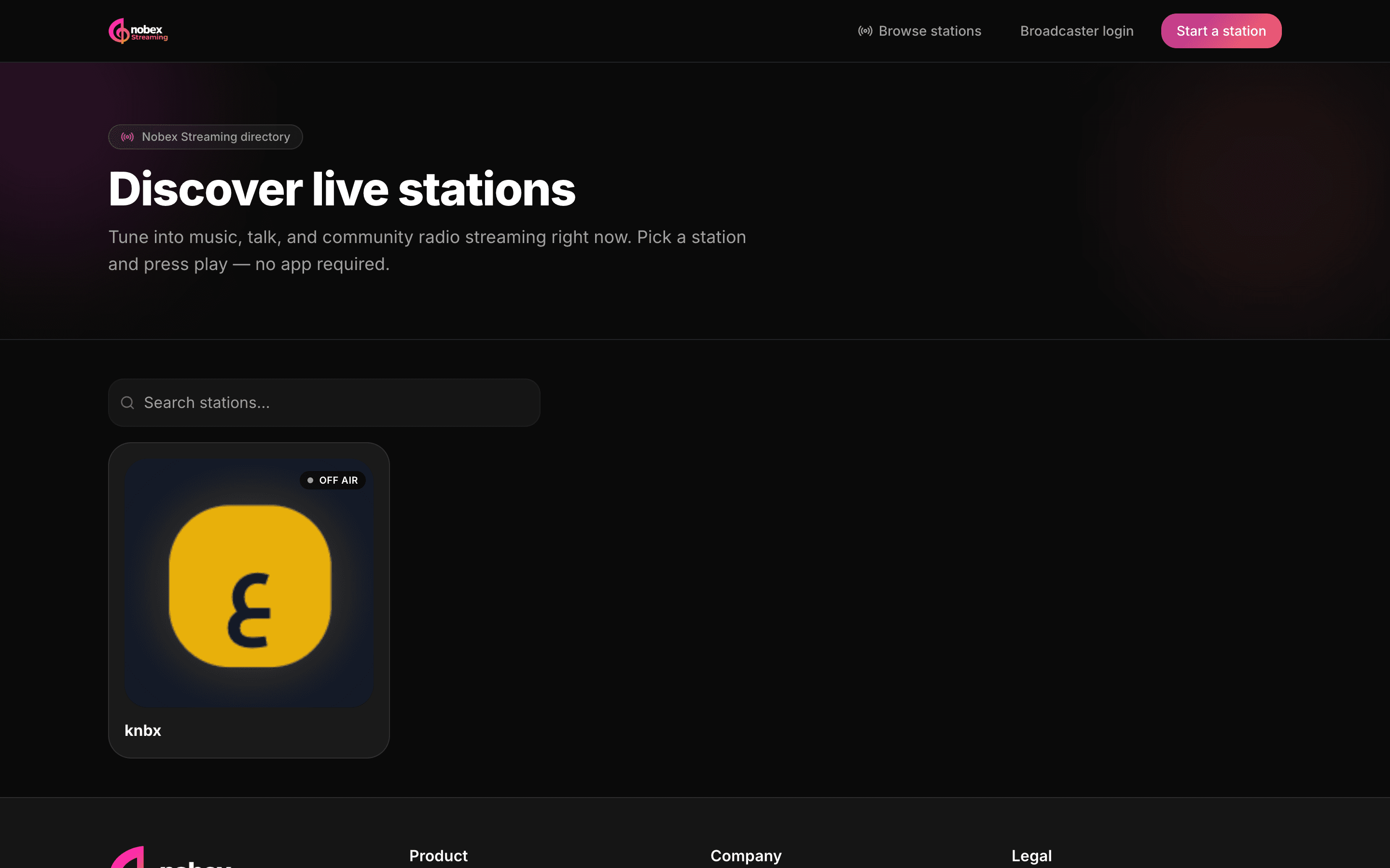The public station directory with search and genre filters