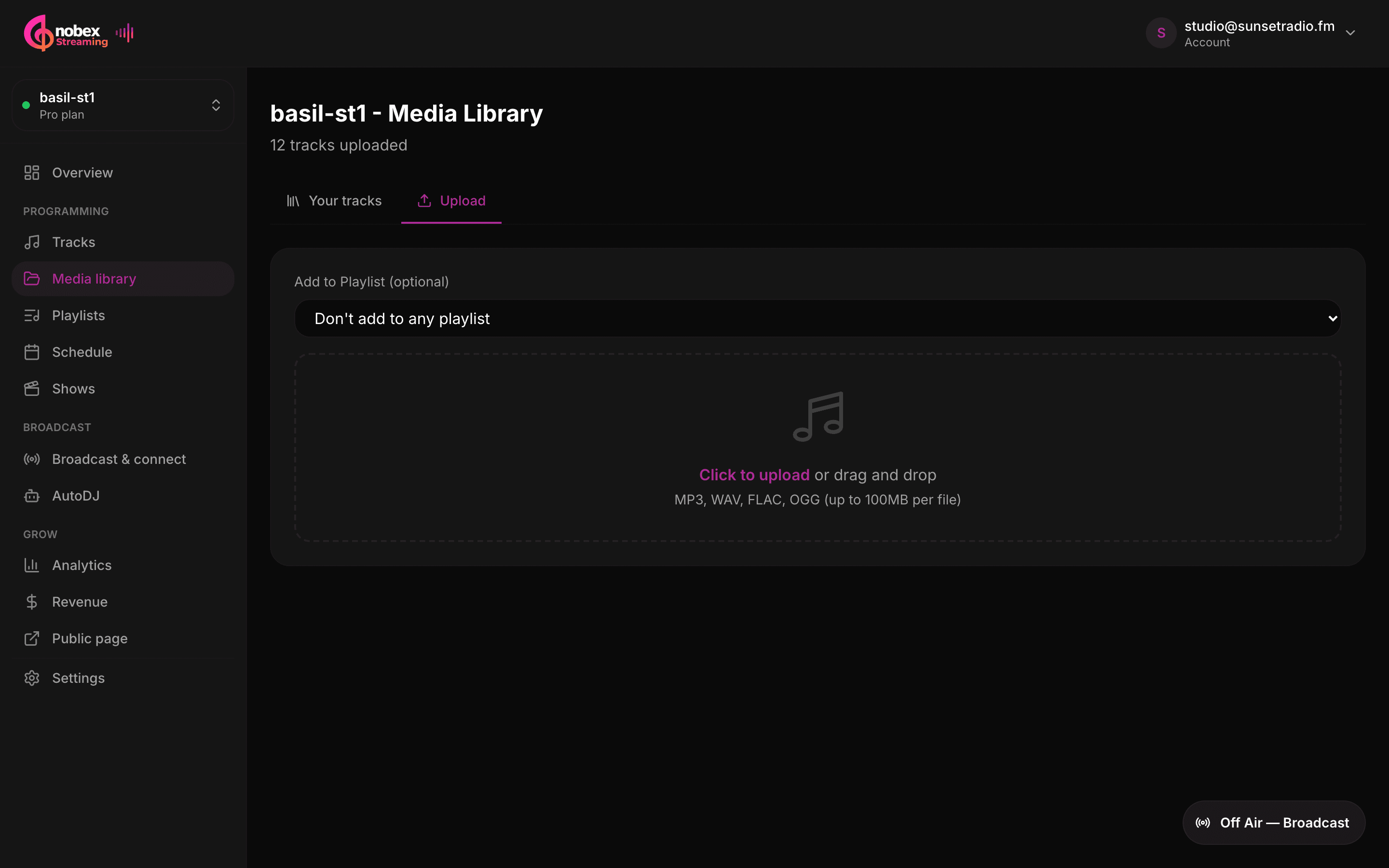 The Media library upload tab with drag-and-drop and per-file progress